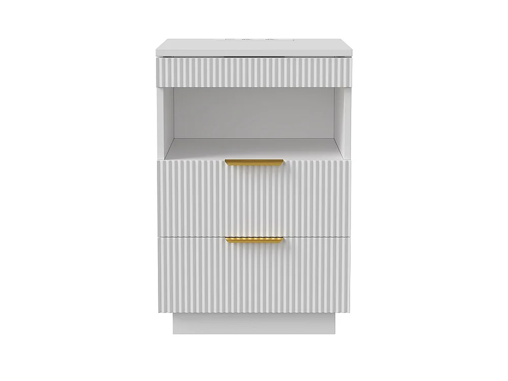 Table de nuit LED - Table de lit moderne avec compartiment ouvert et 2 tiroirs - Table d'extrémité latérale avec ports USB et Type-C - Blanc