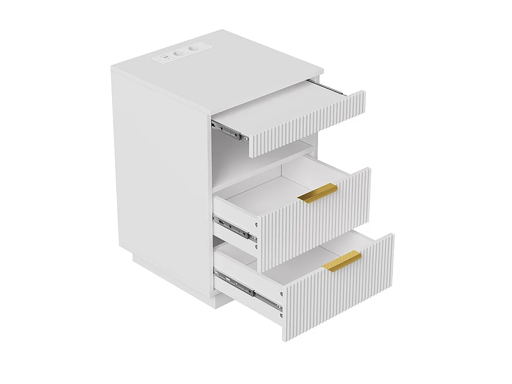 Table de nuit LED - Table de lit moderne avec compartiment ouvert et 2 tiroirs - Table d'extrémité latérale avec ports USB et Type-C - Blanc