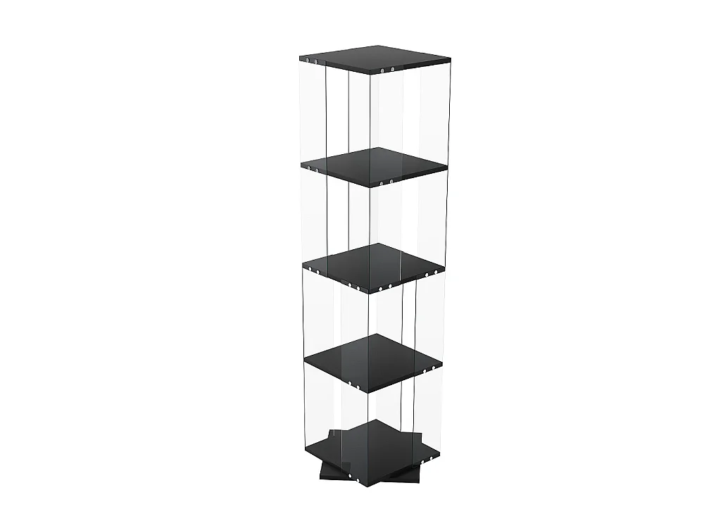 Étiquette d'affichage rotative avec LED - Cabinet de vitrine en verre à 4 niveaux - Étiquette de stockage à base rotative à 360° - Noir