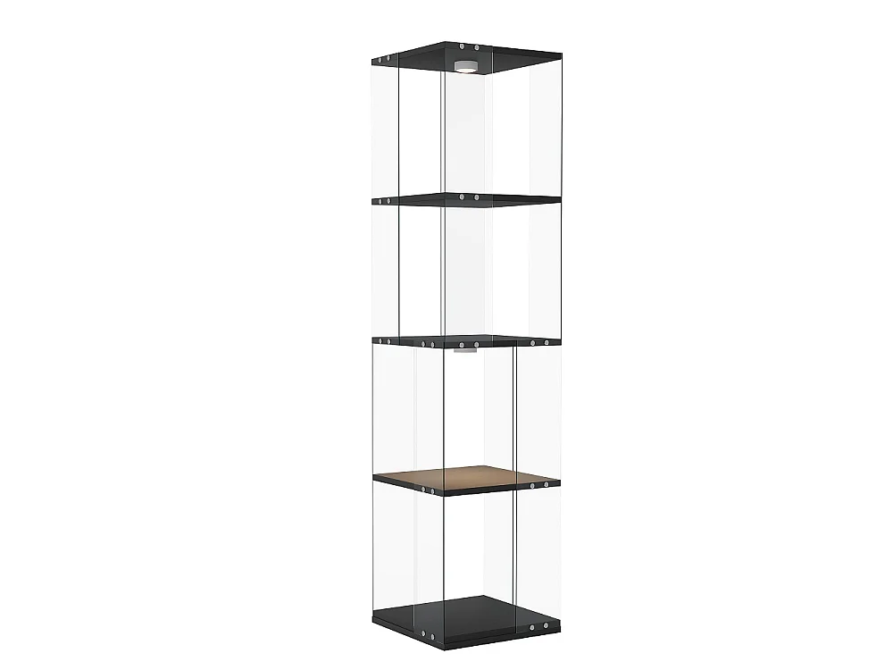 Étiquette d'affichage rotative avec LED - Cabinet de vitrine en verre à 4 niveaux - Étiquette de stockage à base rotative à 360° - Noir