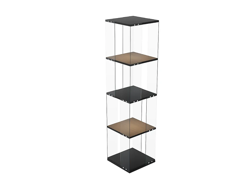 Étiquette d'affichage rotative avec LED - Cabinet de vitrine en verre à 4 niveaux - Étiquette de stockage à base rotative à 360° - Noir