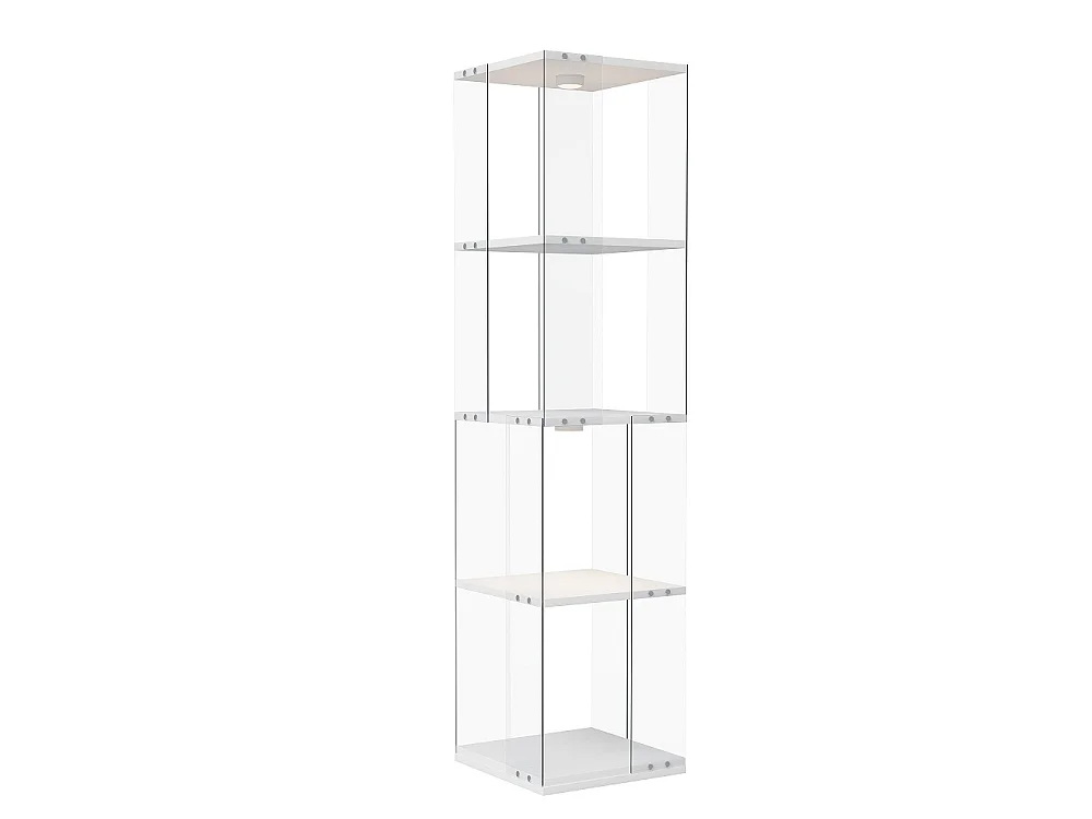 Étiquette d'affichage rotative avec LED - Cabinet de vitrine en verre à 4 niveaux - Étiquette de stockage à base rotative à 360° - Blanc