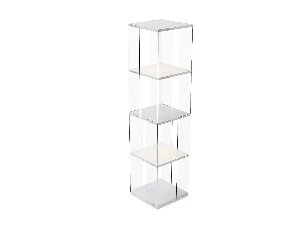 Étiquette d'affichage rotative avec LED - Cabinet de vitrine en verre à 4 niveaux - Étiquette de stockage à base rotative à 360° - Blanc
