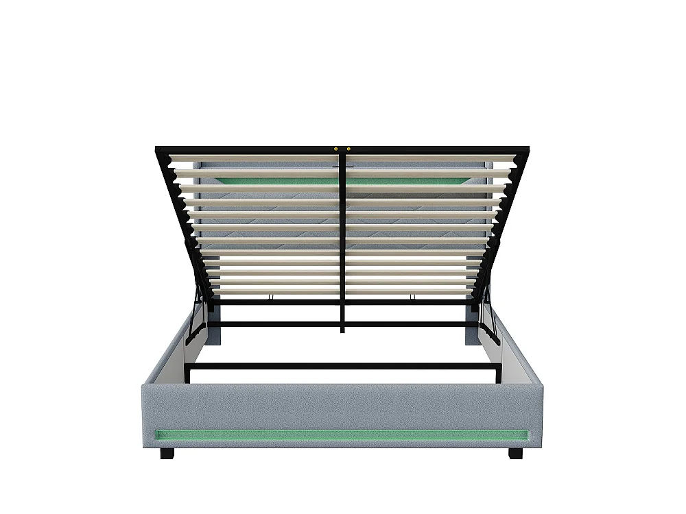 Lit rembourré 160 × 200 cm - Lit de stockage hydraulique avec port de recharge LED et USB - Lit double avec tête diamant - linge - Gris