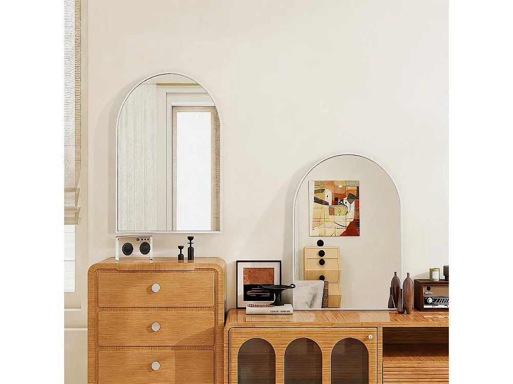 Miroir mural arcé 61×91 cm - Miroir de salle de bain à cadre métallique en aluminium - Miroir de vanité à monture murale haute définition - Blanc