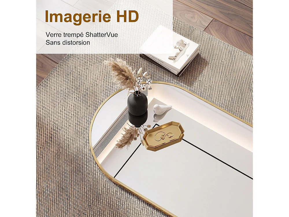 Miroir mural ovale 50 × 75 cm - Miroir de salle de bain en forme de capsule - Miroir décoratif monté au mur en alliage d'aluminium - or