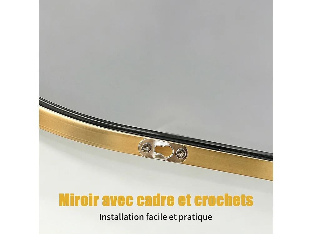 Miroir mural arcé 61×91 cm - Miroir de salle de bain à cadre en aluminium métallique - Miroir de vanité à monture murale haute définition - Or