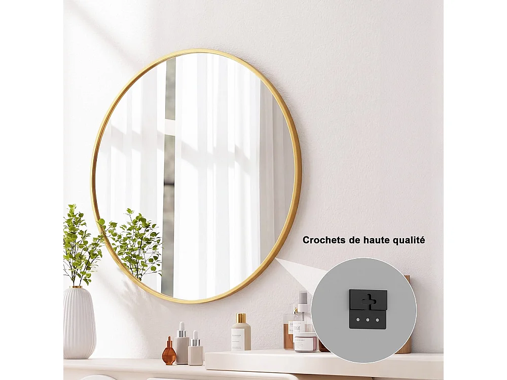 Miroir mural rond 75cm de diamètre - Miroir de salle de bain avec cadre en alliage d'aluminium - Miroir décoratif monté au mur, Miroir de vanité - or