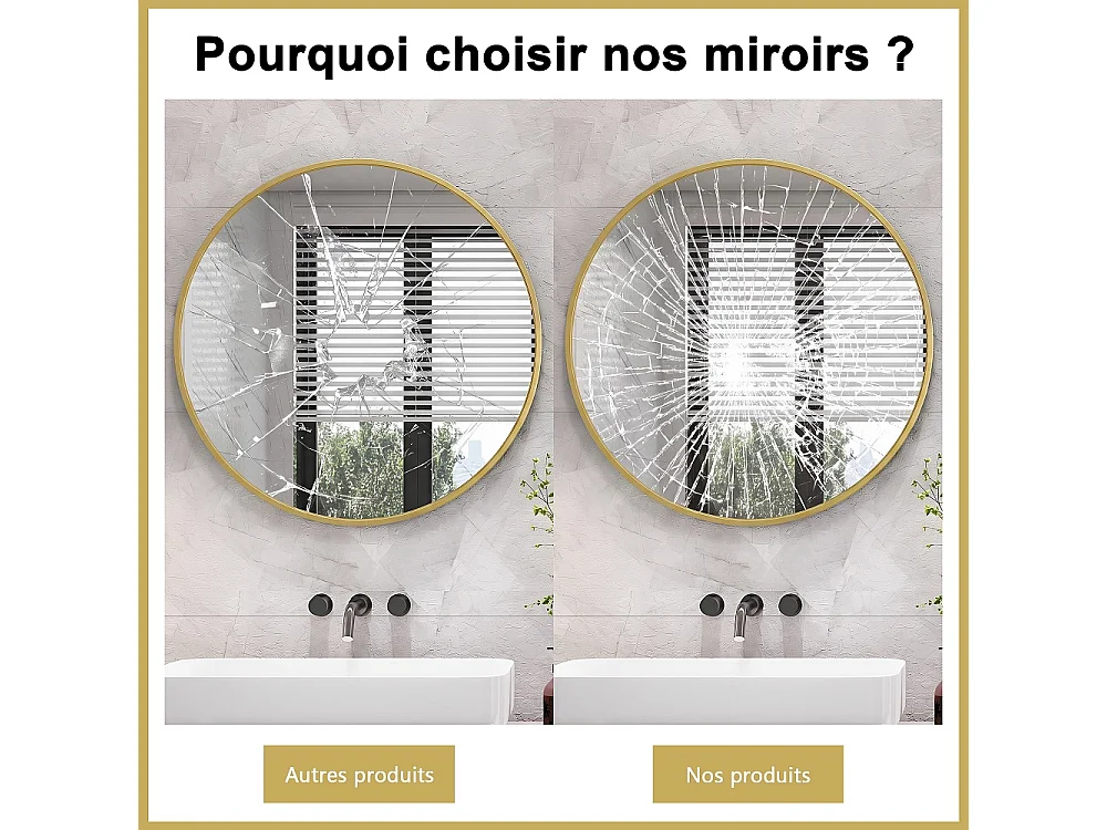 Miroir mural rond 75cm de diamètre - Miroir de salle de bain avec cadre en alliage d'aluminium - Miroir décoratif monté au mur, Miroir de vanité - or