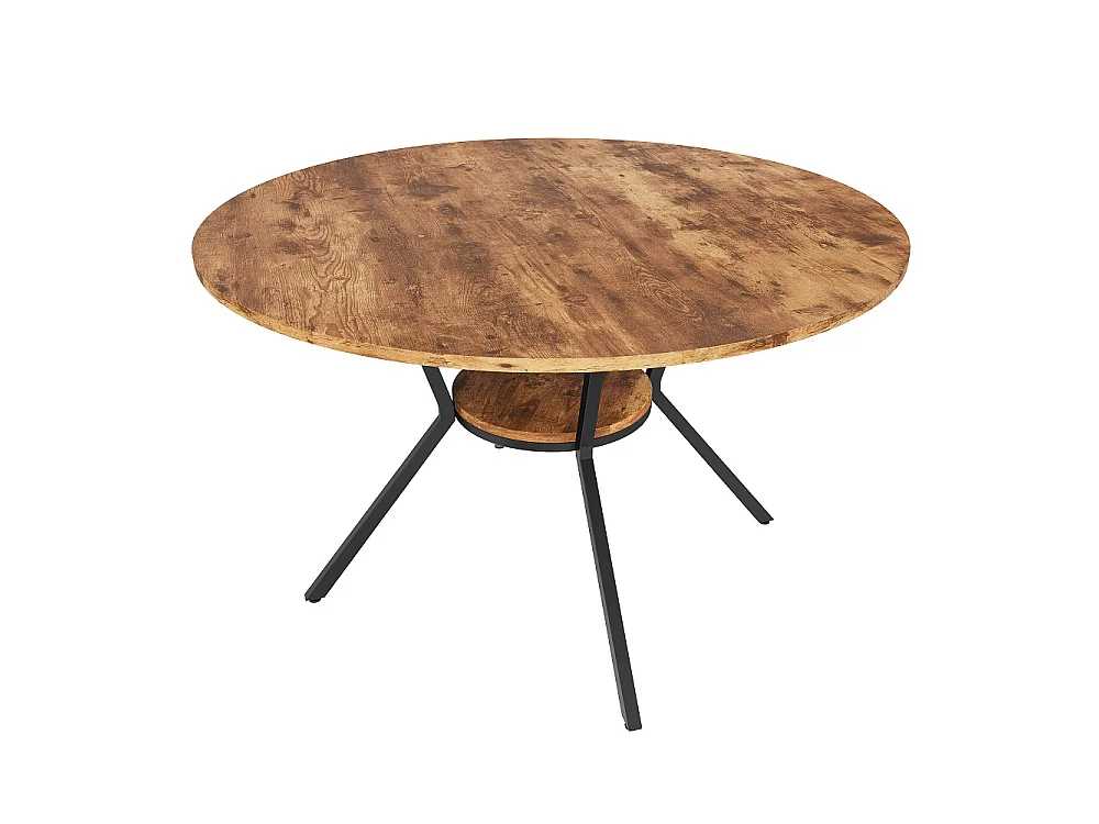 Table à manger ronde industrielle 120cm - Table de cuisine avec étagère de rangement inférieure, jambes métalliques, pour 4-6 personnes