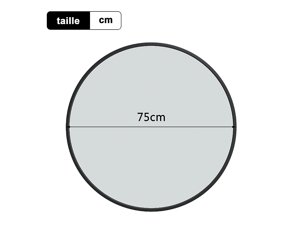 Miroir mural rond 75cm de diamètre - Miroir de salle de bain avec cadre en alliage d'aluminium - Miroir décoratif monté au mur, Miroir de vanité - Noir