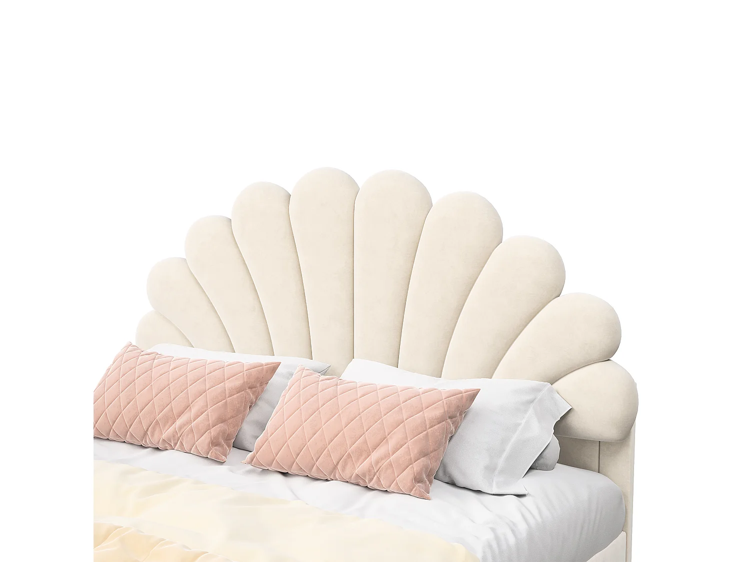 Lit Rembourré 140x200 cm, Lit Double avec Tête de Lit en Forme de Pétale, Velours, Style Moderne, Sommier à Lattes, Lit Fille pour Adultes et Adolescents,Beige