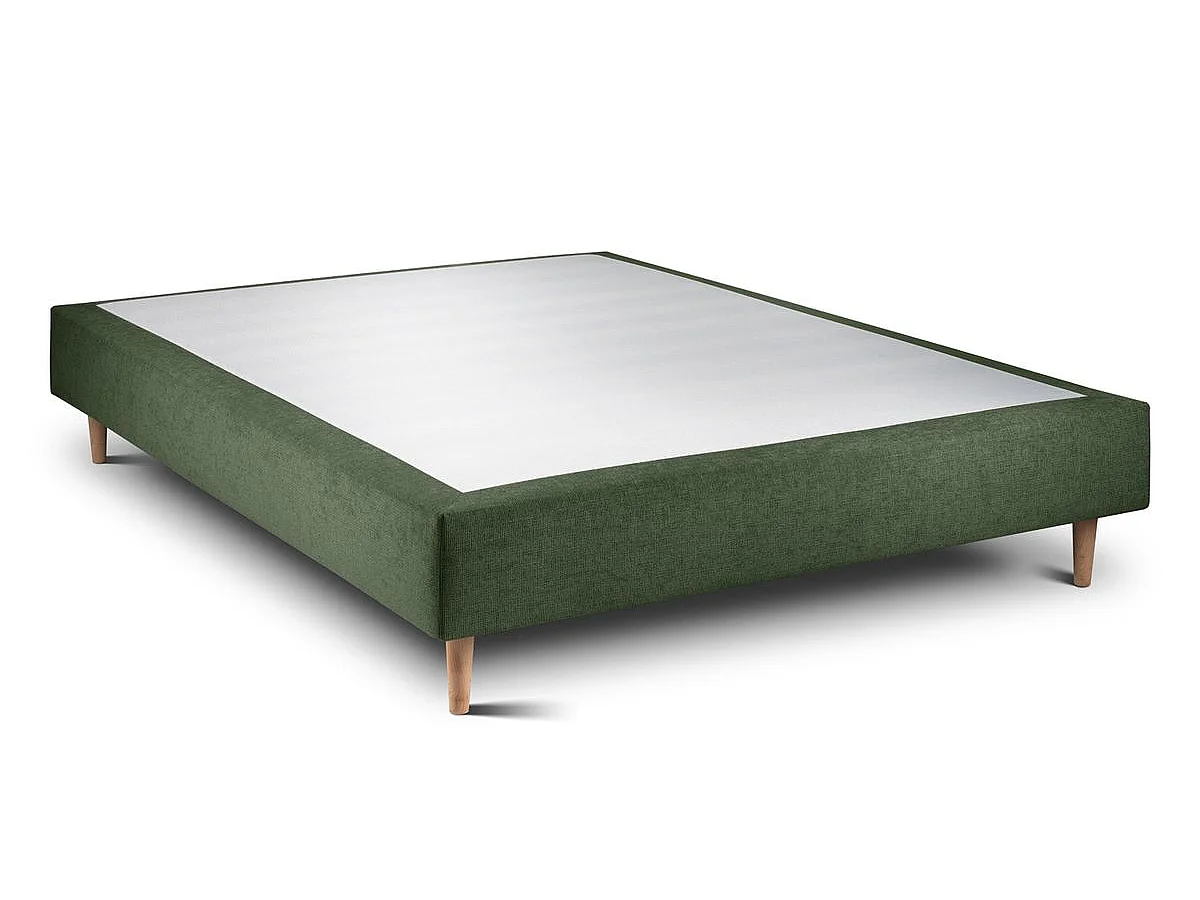 Lit 150x190cm avec tête de lit lignes tissu et sommier tapissier vert - Hauteur totale : 35cm