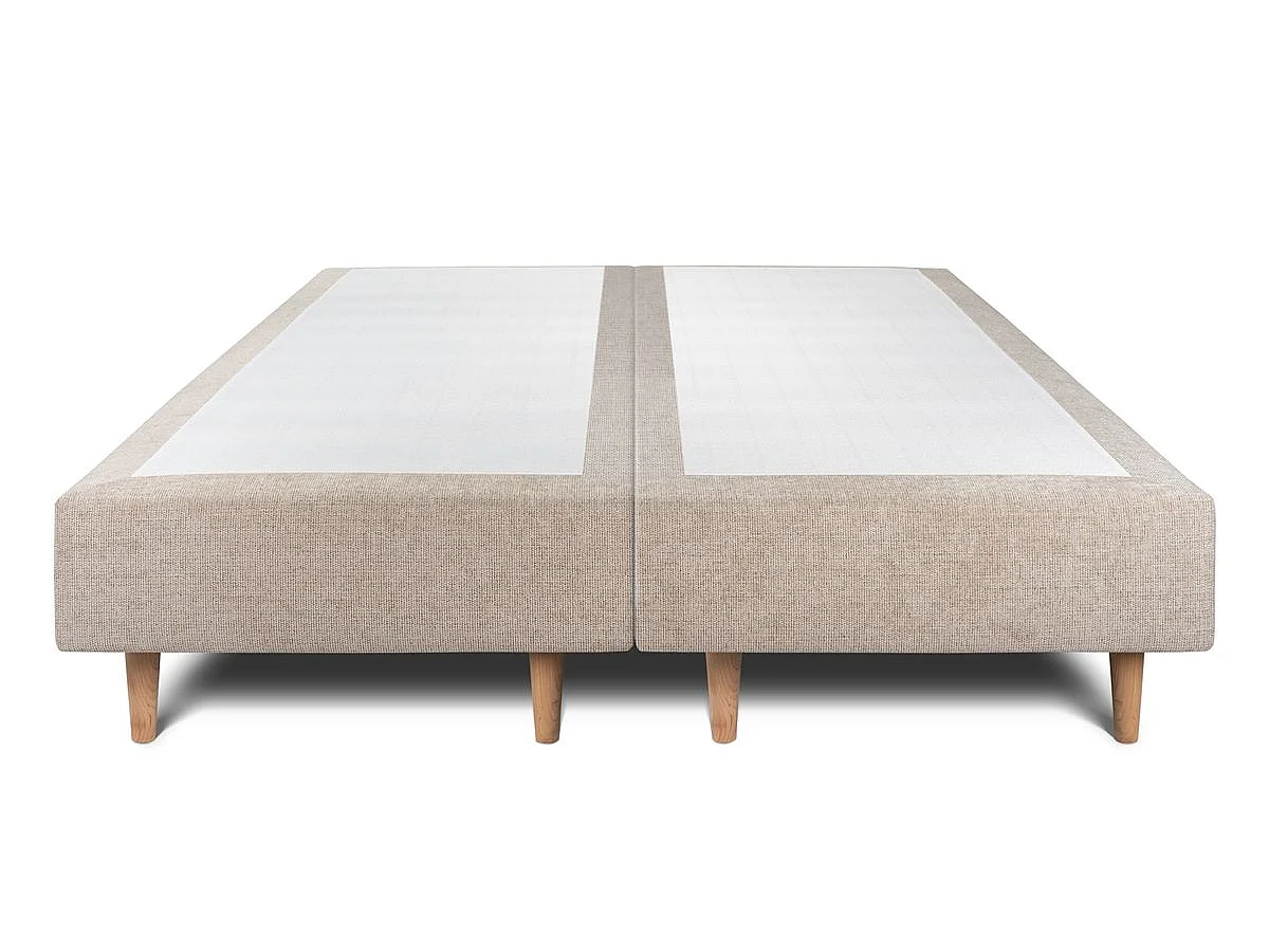 Lit 160x200cm avec tête de lit lignes tissu et double sommier tapissier beige brun - Hauteur totale : 35cm