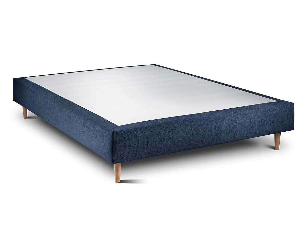 Lit 140x190cm avec tête de lit lignes tissu et sommier tapissier Bleu - Hauteur totale : 35cm
