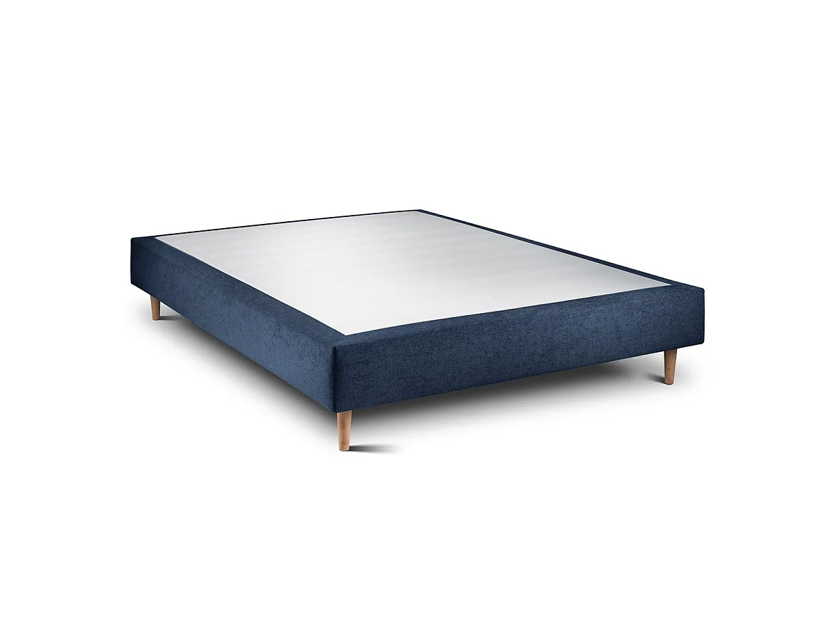 Lit 140x190cm avec tête de lit lignes tissu et sommier tapissier Bleu - Hauteur totale : 35cm