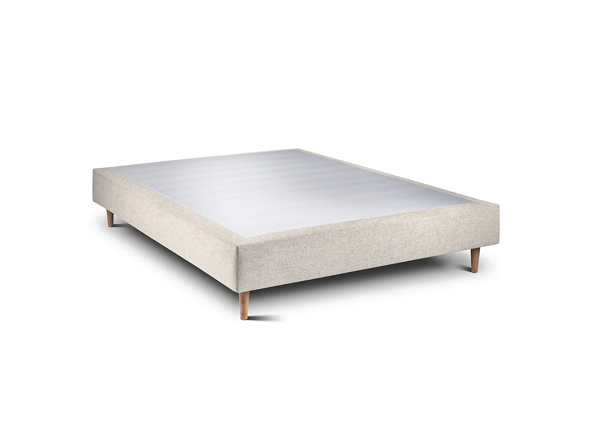 Lit 160x200cm avec tête de lit lignes tissu et sommier tapissier Beige clair - Hauteur totale : 35cm