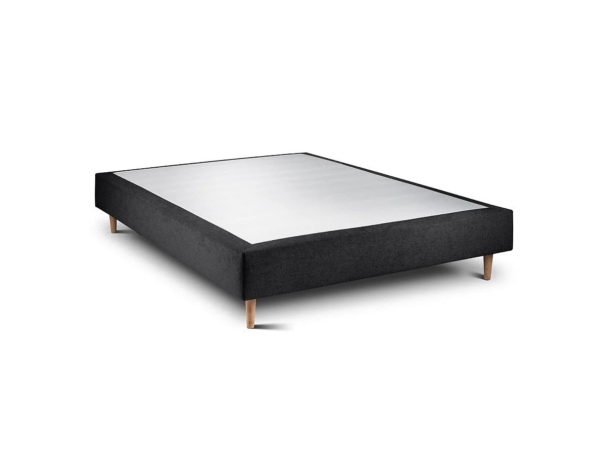 Lit 140x190cm avec tête de lit lignes tissu et sommier tapissier Noir - Hauteur totale : 35cm