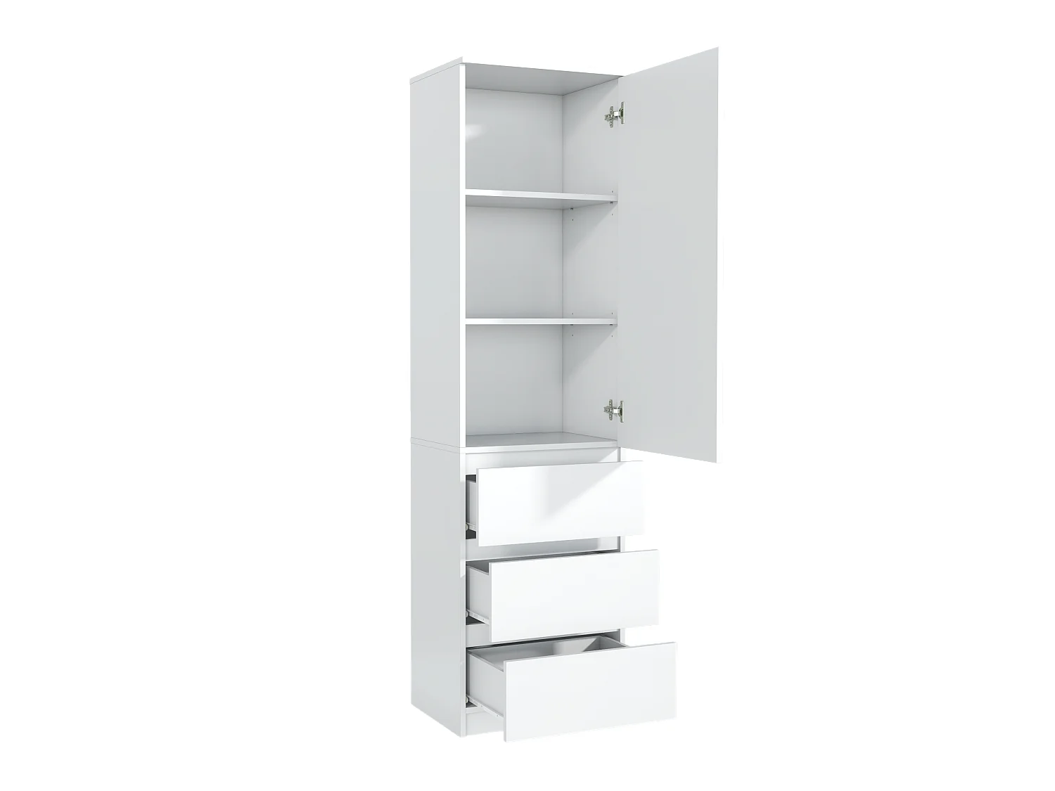 Armoire Haute 3 Tiroirs, Meuble à Chaussures Haut, Armoire de Couloir Étroite, Meuble de Rangement Polyvalent avec Étagères Blanche 50x39x180 cm