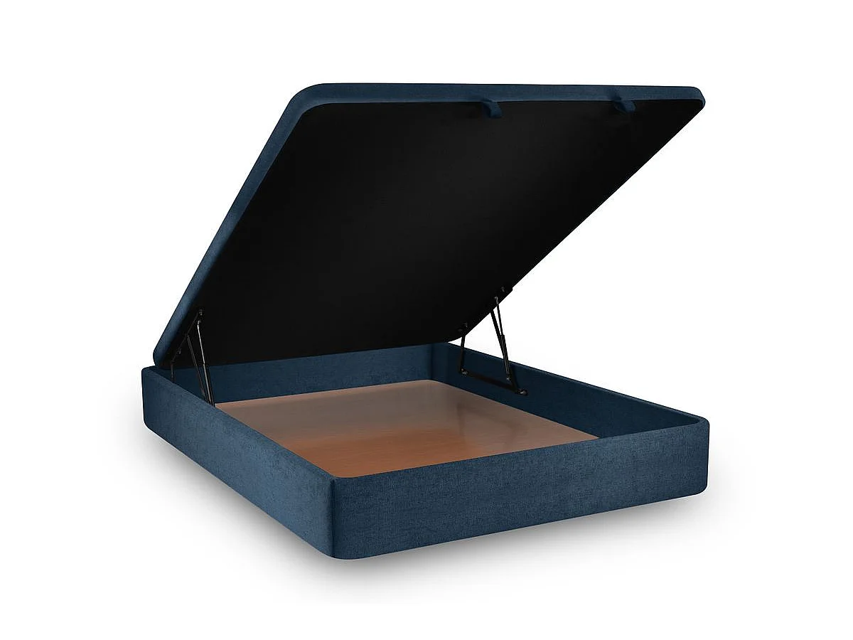 Lit coffre 140x190cm avec tête de lit tapissier Tissu Bleu - Hauteur totale : 39cm