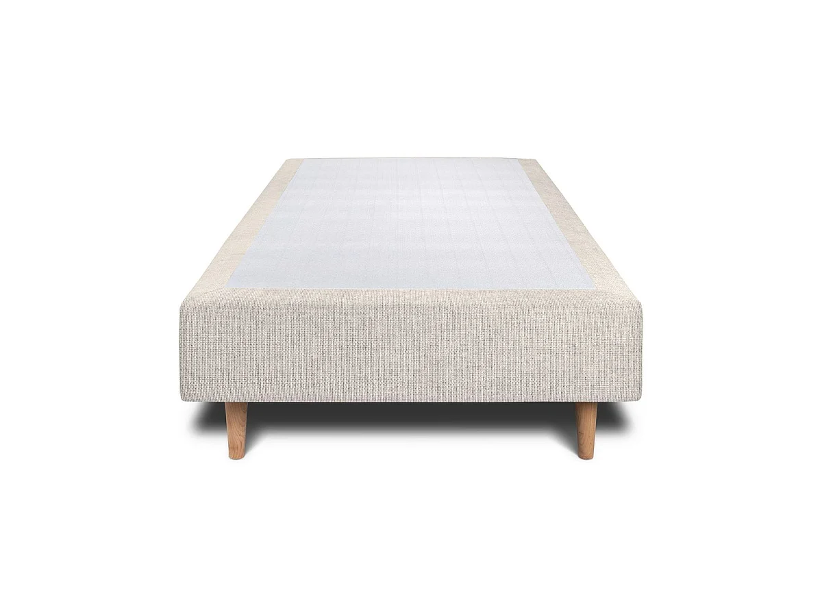 Lit 90x190cm avec tête de lit lignes tissu et sommier tapissier Beige clair - Hauteur totale : 35cm