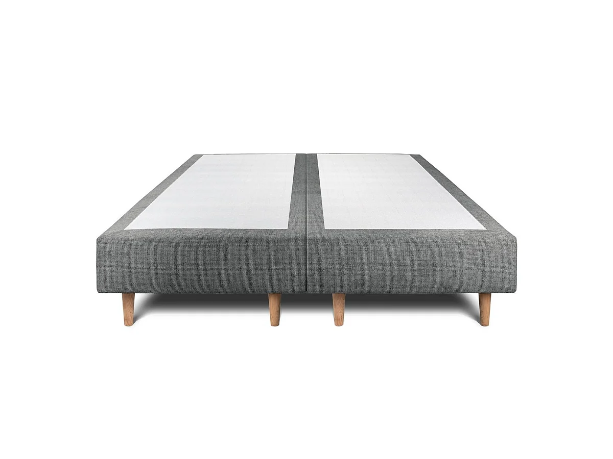 Lit 180x200cm avec tête de lit lignes tissu et double sommier tapissier gris anthracite - Hauteur totale : 35cm