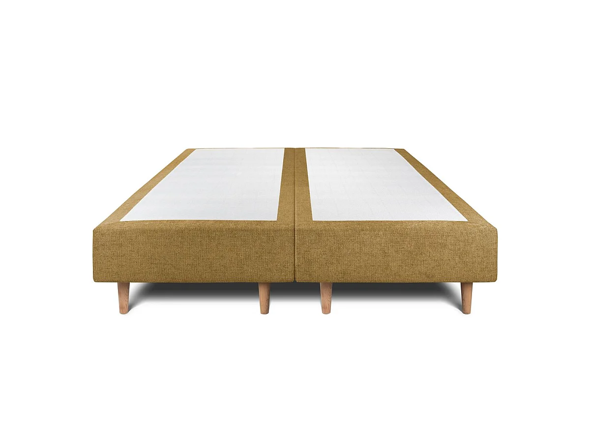 Lit 180x200cm avec tête de lit lignes tissu et double sommier tapissier jaune - Hauteur totale : 35cm