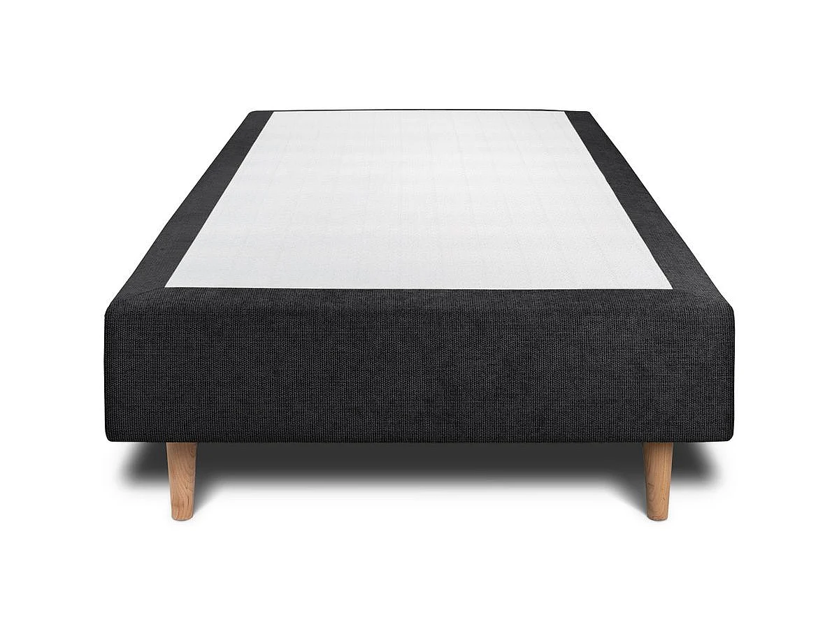 Lit 90x190cm avec tête de lit lignes tissu et sommier tapissier Noir - Hauteur totale : 35cm