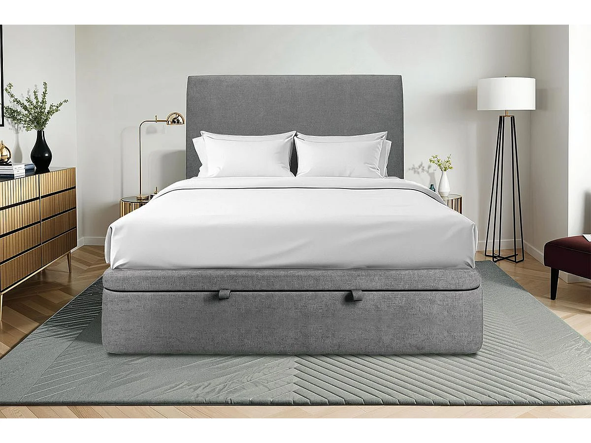 Lit coffre 160x200cm avec tête de lit tapissier Tissu Gris anthracite - Hauteur totale : 39cm