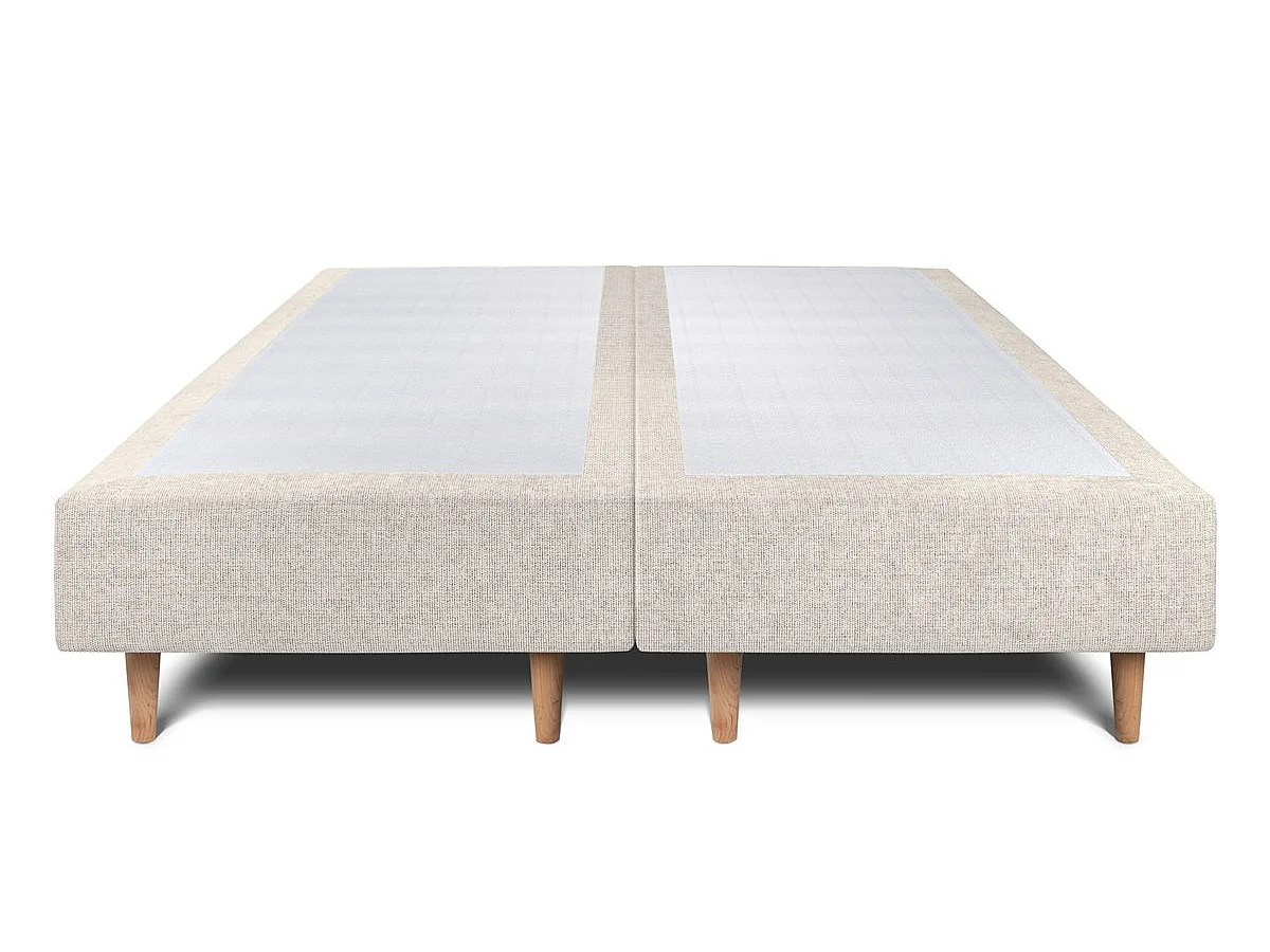 Lit 180x200cm avec tête de lit lignes tissu et double sommier tapissier Beige clair - Hauteur totale : 35cm