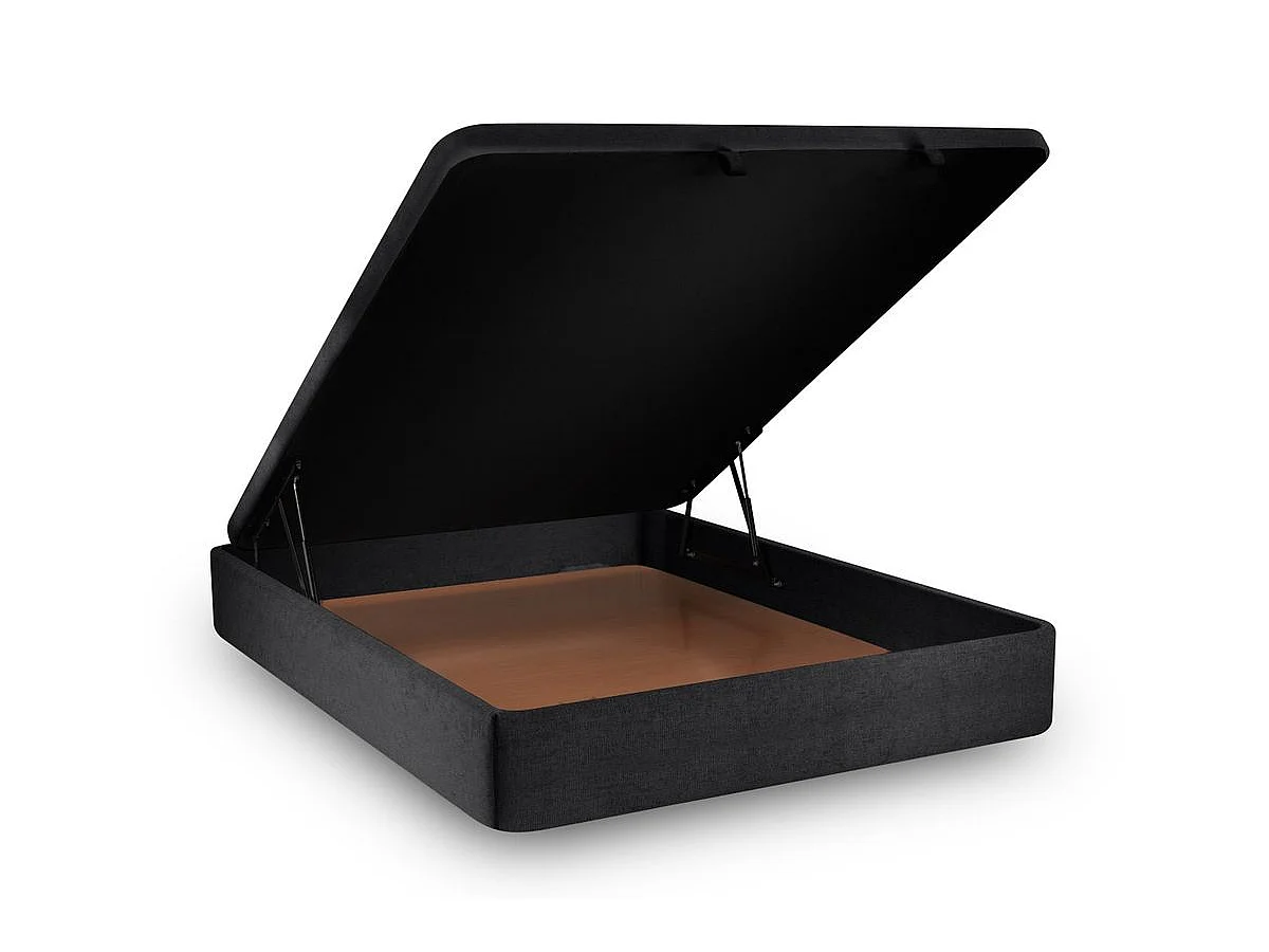 Lit coffre 200x200cm avec tête de lit tapissier Tissu Noir - Hauteur totale : 39cm
