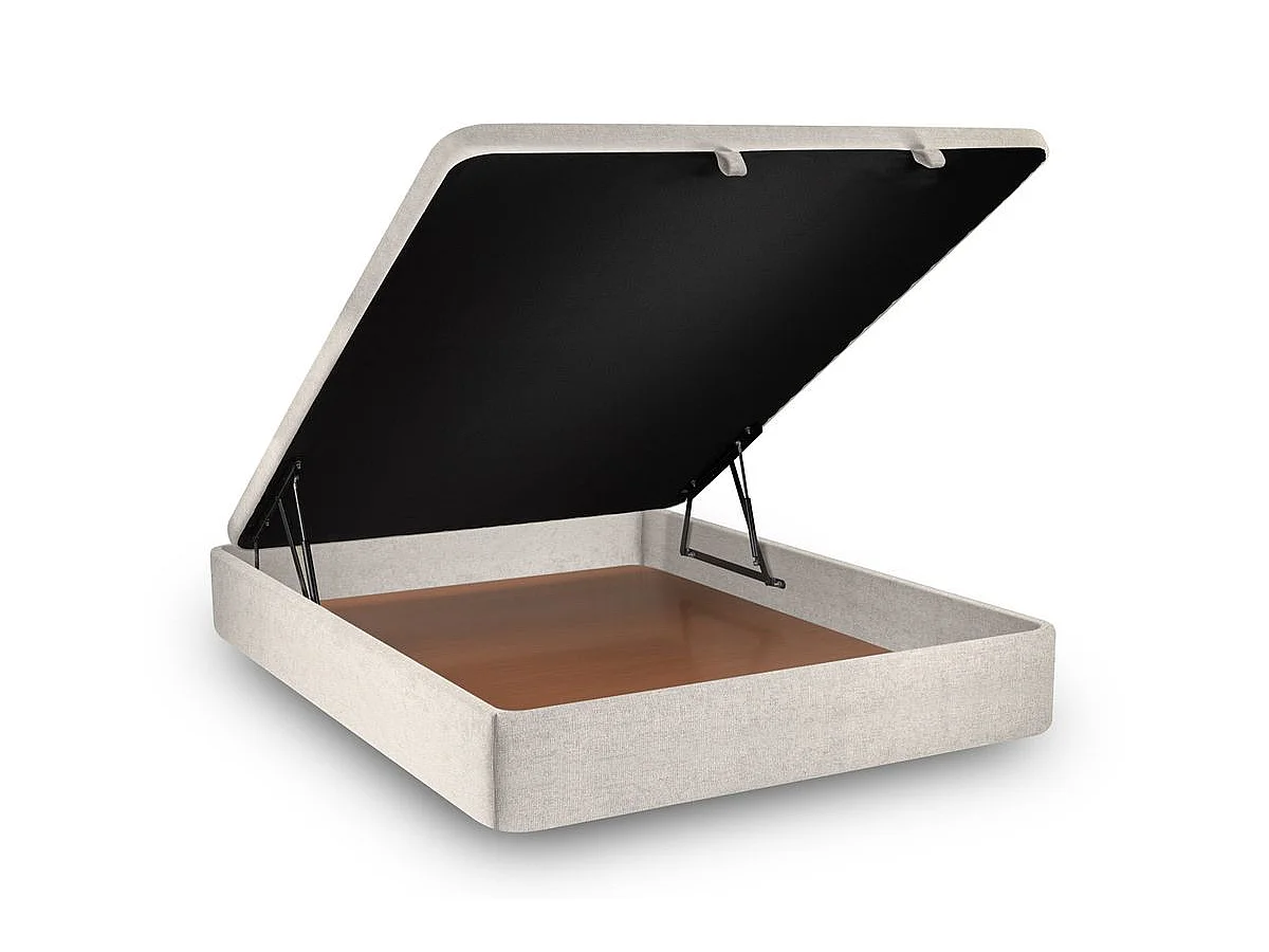 Lit coffre 140x200cm avec tête de lit tapissier Tissu Beige clair - Hauteur totale : 39cm