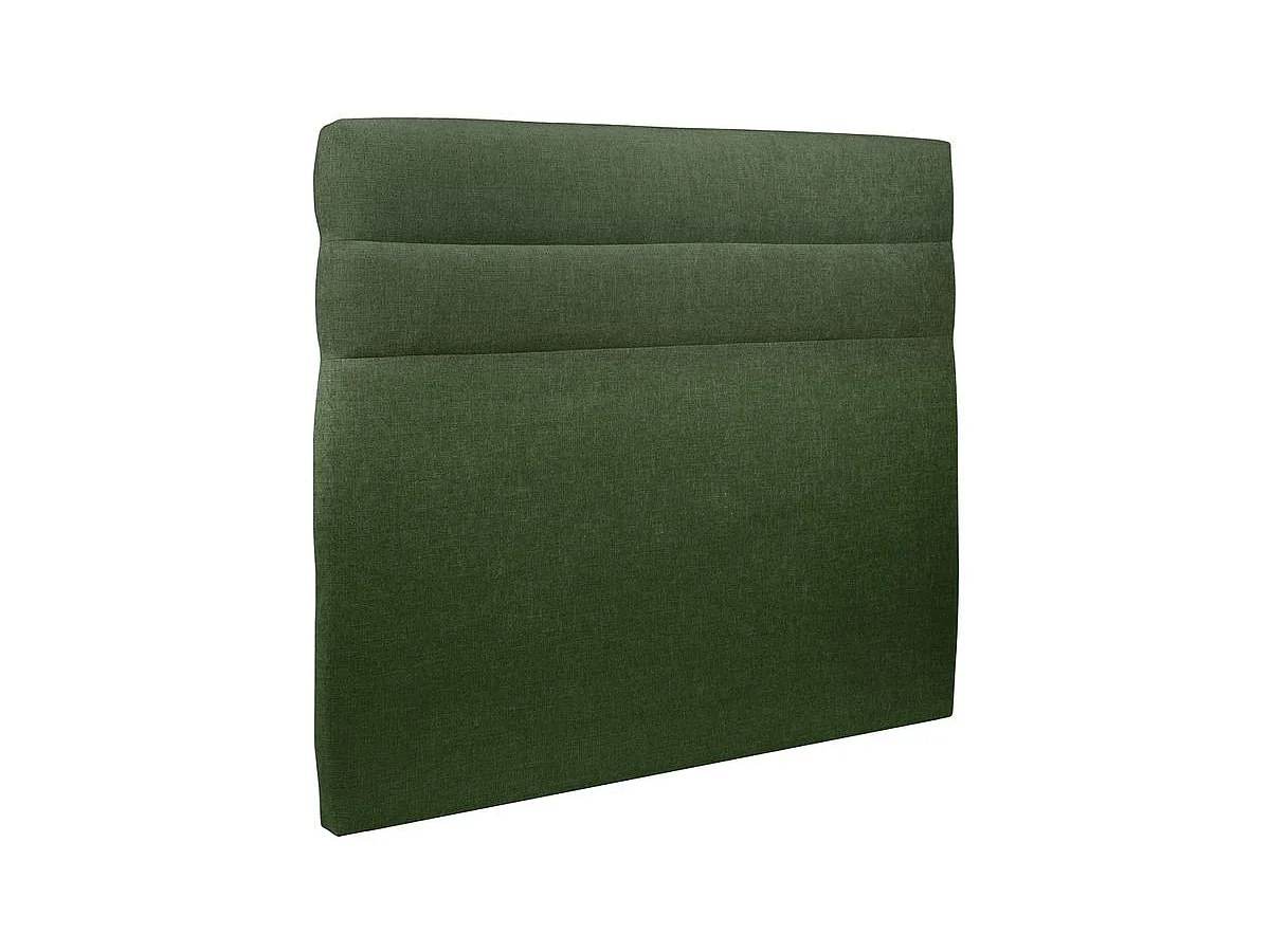 Lit 140x200cm avec tête de lit lignes tissu et sommier tapissier vert - Hauteur totale : 35cm
