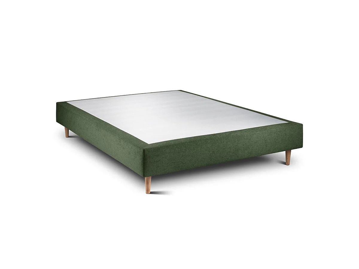 Lit 160x200cm avec tête de lit lignes tissu et sommier tapissier vert - Hauteur totale : 35cm