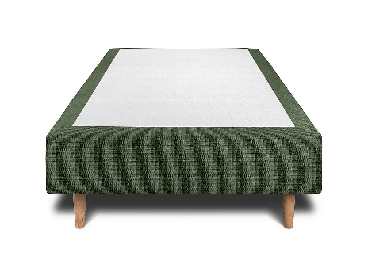 Lit 90x190cm avec tête de lit lignes tissu et sommier tapissier vert - Hauteur totale : 35cm