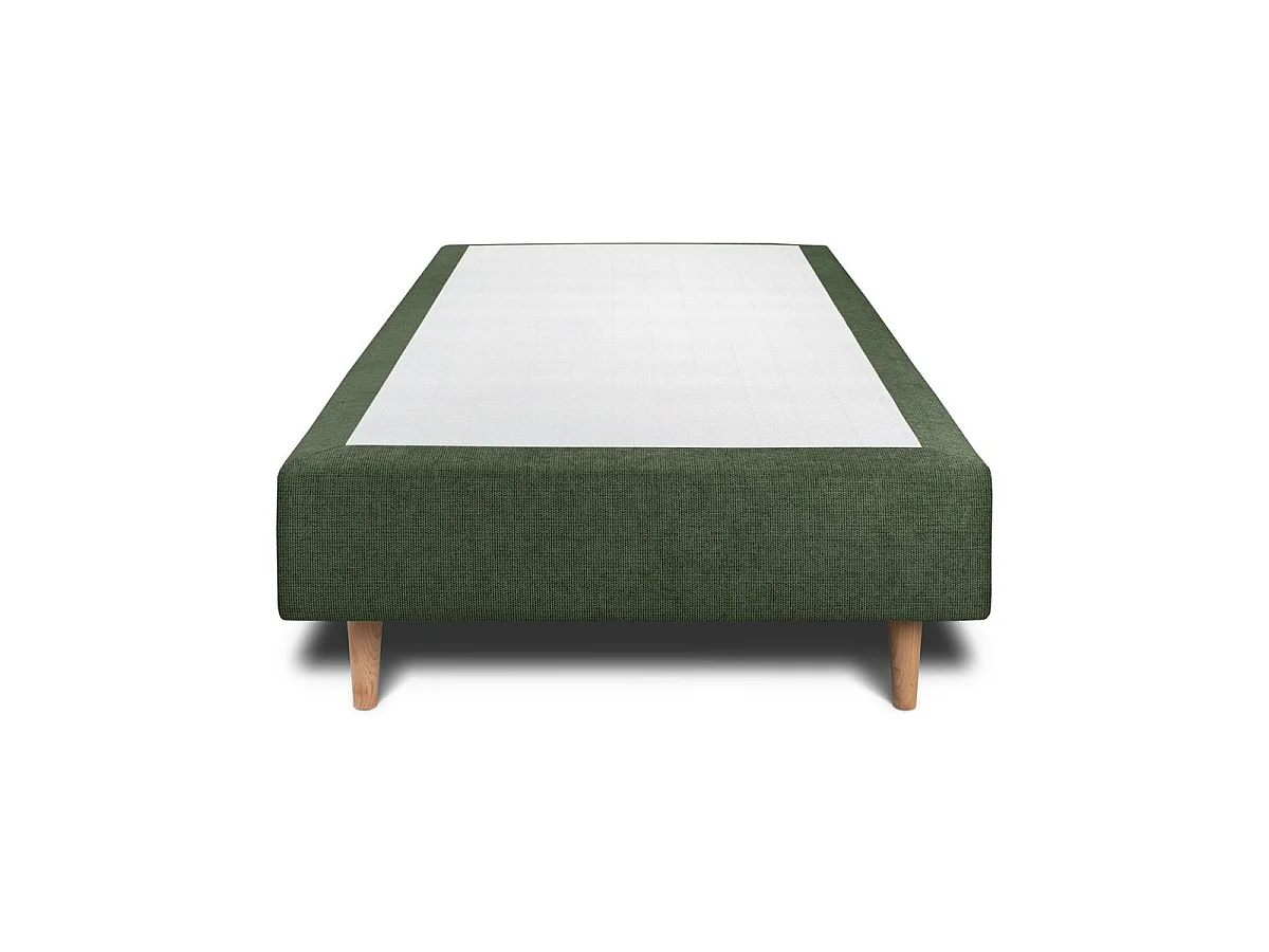 Lit 90x190cm avec tête de lit lignes tissu et sommier tapissier vert - Hauteur totale : 35cm
