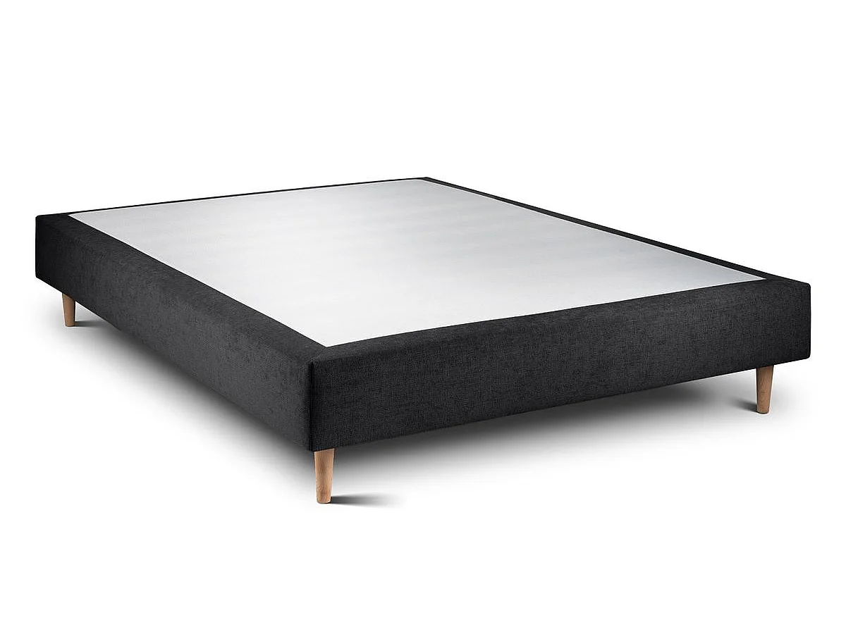 Lit 150x190cm avec tête de lit lignes tissu et sommier tapissier Noir - Hauteur totale : 35cm