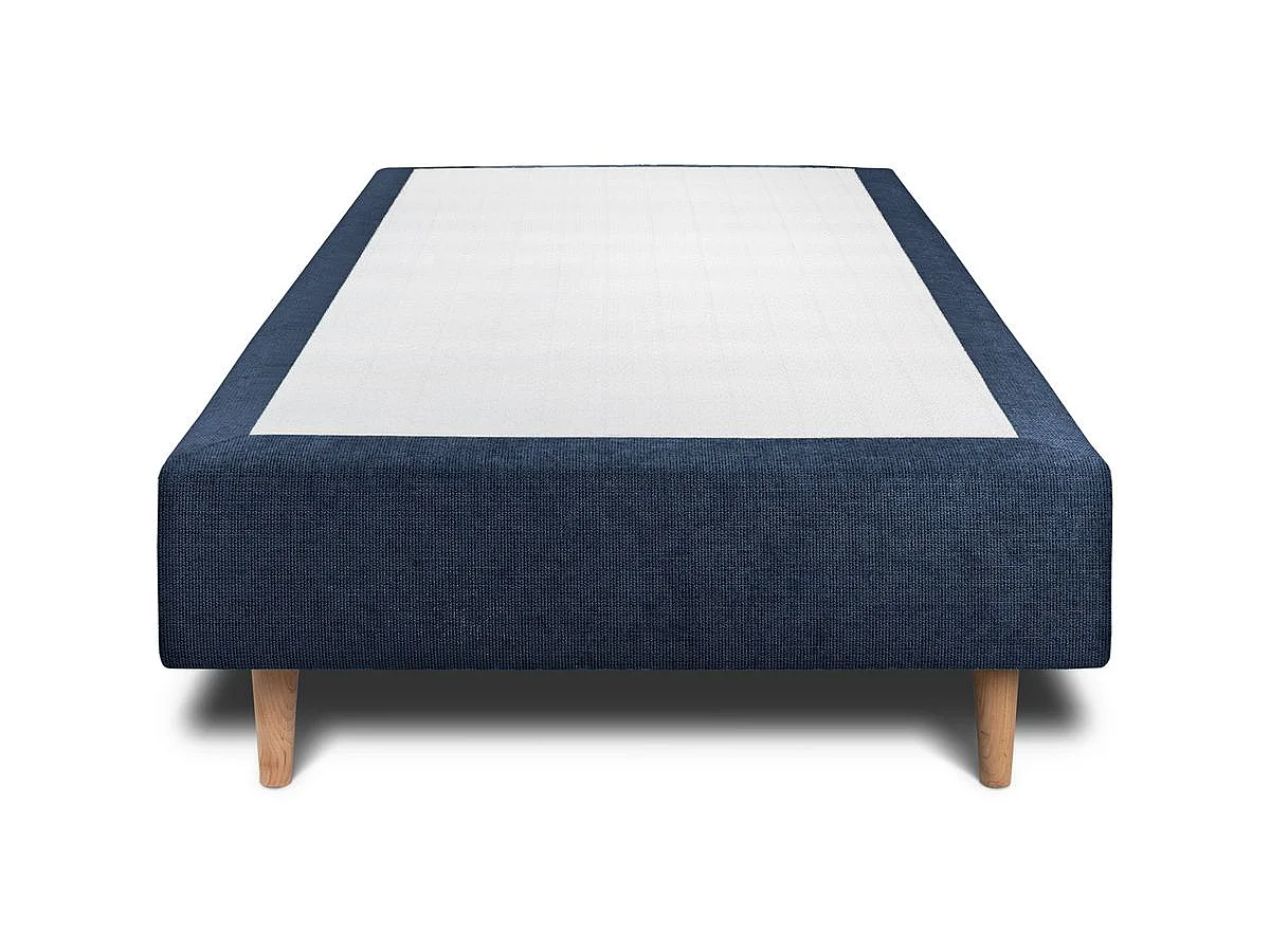 Lit 90x200cm avec tête de lit lignes tissu et sommier tapissier Bleu - Hauteur totale : 35cm