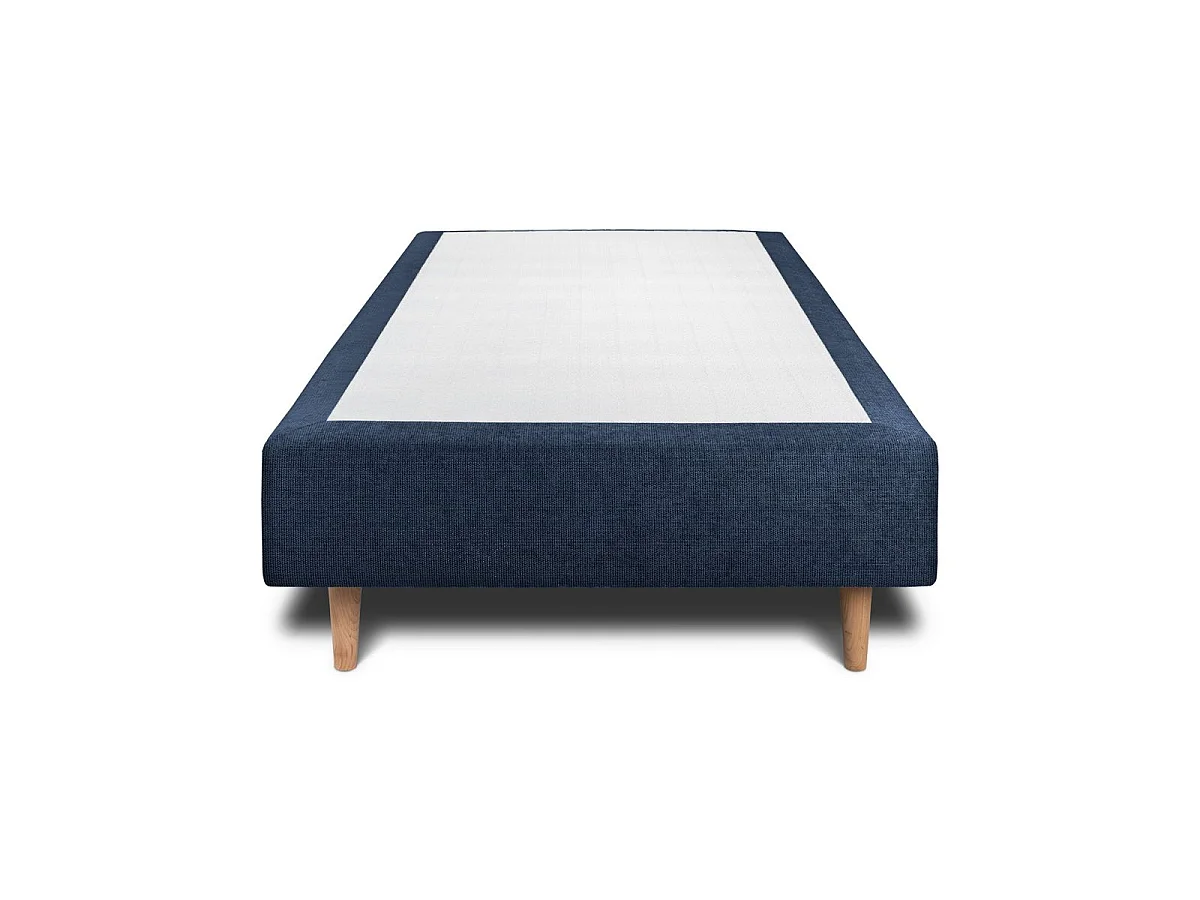 Lit 90x200cm avec tête de lit lignes tissu et sommier tapissier Bleu - Hauteur totale : 35cm