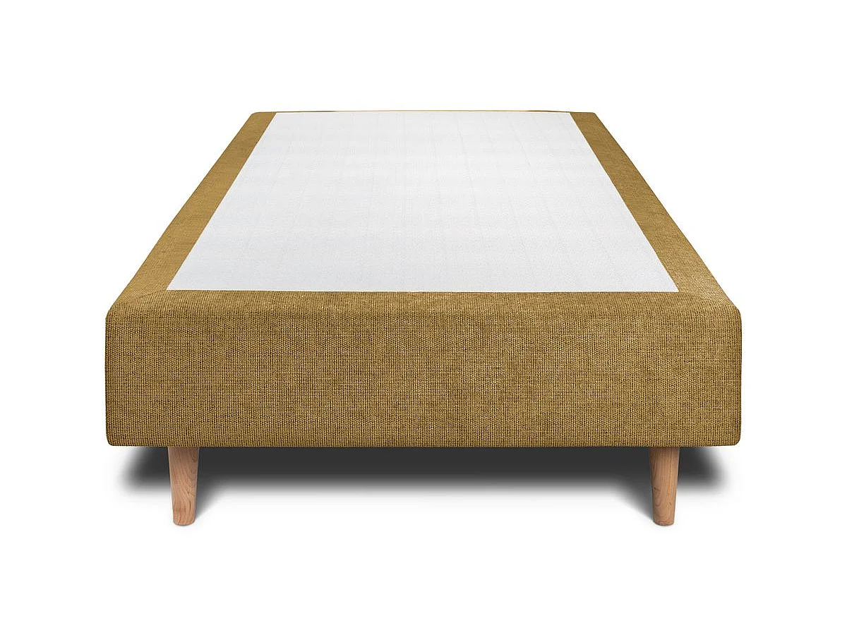 Lit 90x200cm avec tête de lit lignes tissu et sommier tapissier jaune - Hauteur totale : 35cm
