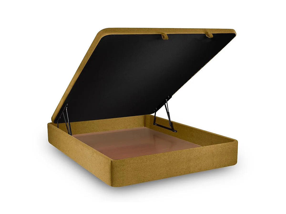 Lit coffre 140x200cm avec tête de lit tapissier Tissu Jaune - Hauteur totale : 39cm
