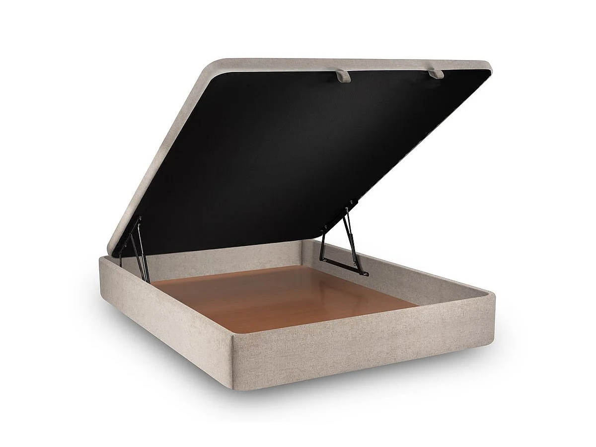 Lit coffre 200x200cm avec tête de lit tapissier Tissu Beige brun - Hauteur totale : 39cm