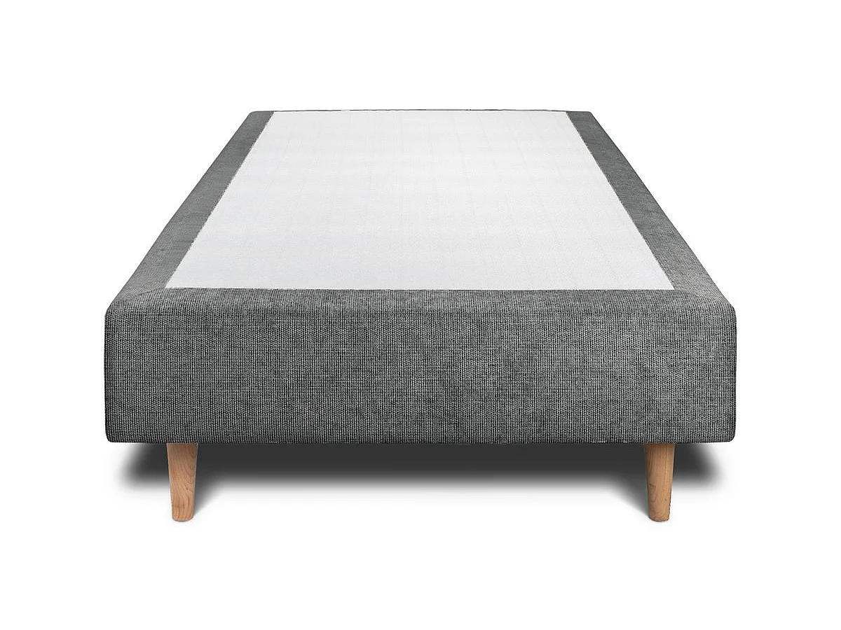 Lit 90x200cm avec tête de lit lignes tissu et sommier tapissier gris anthracite - Hauteur totale : 35cm