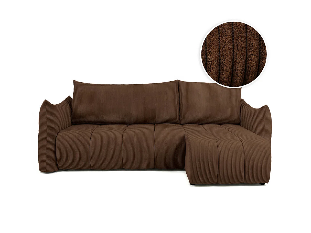Canapé d'angle LYSIA MINI réversible et convertible en velours côtelé - Marron