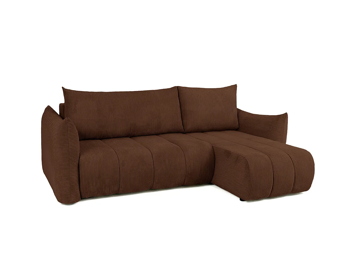 Canapé d'angle LYSIA MINI réversible et convertible en velours côtelé - Marron