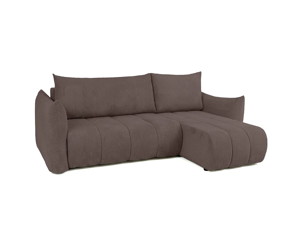 Canapé d'angle LYSIA MINI réversible et convertible en velours côtelé - Marron glacé