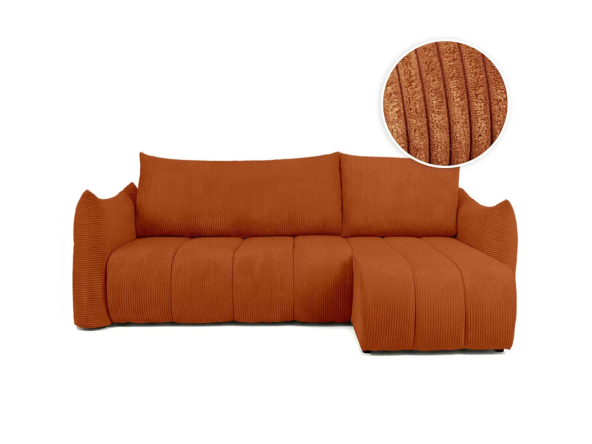Canapé d'angle LYSIA MINI réversible et convertible en velours côtelé - Terracotta