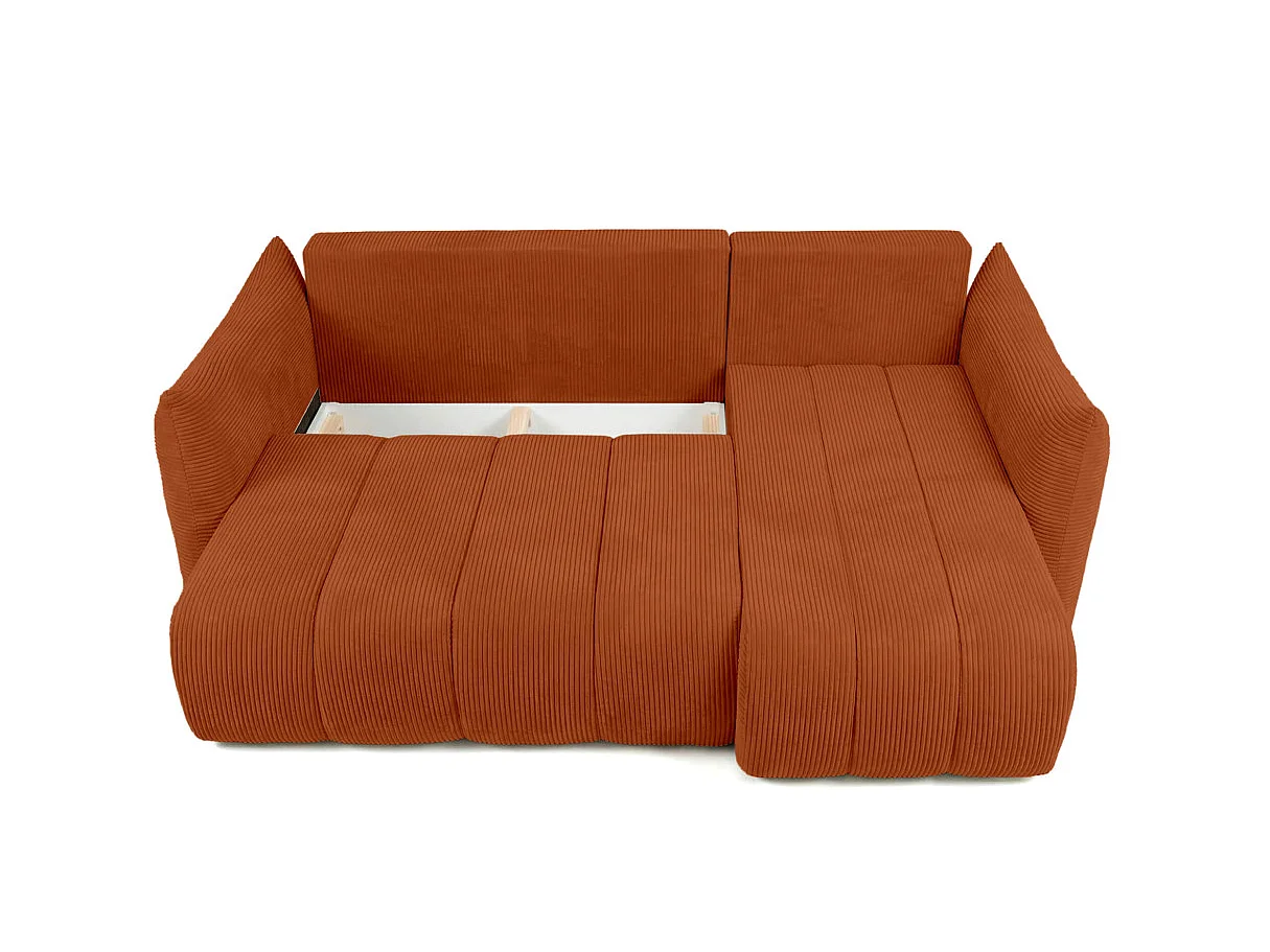 Canapé d'angle LYSIA MINI réversible et convertible en velours côtelé - Terracotta