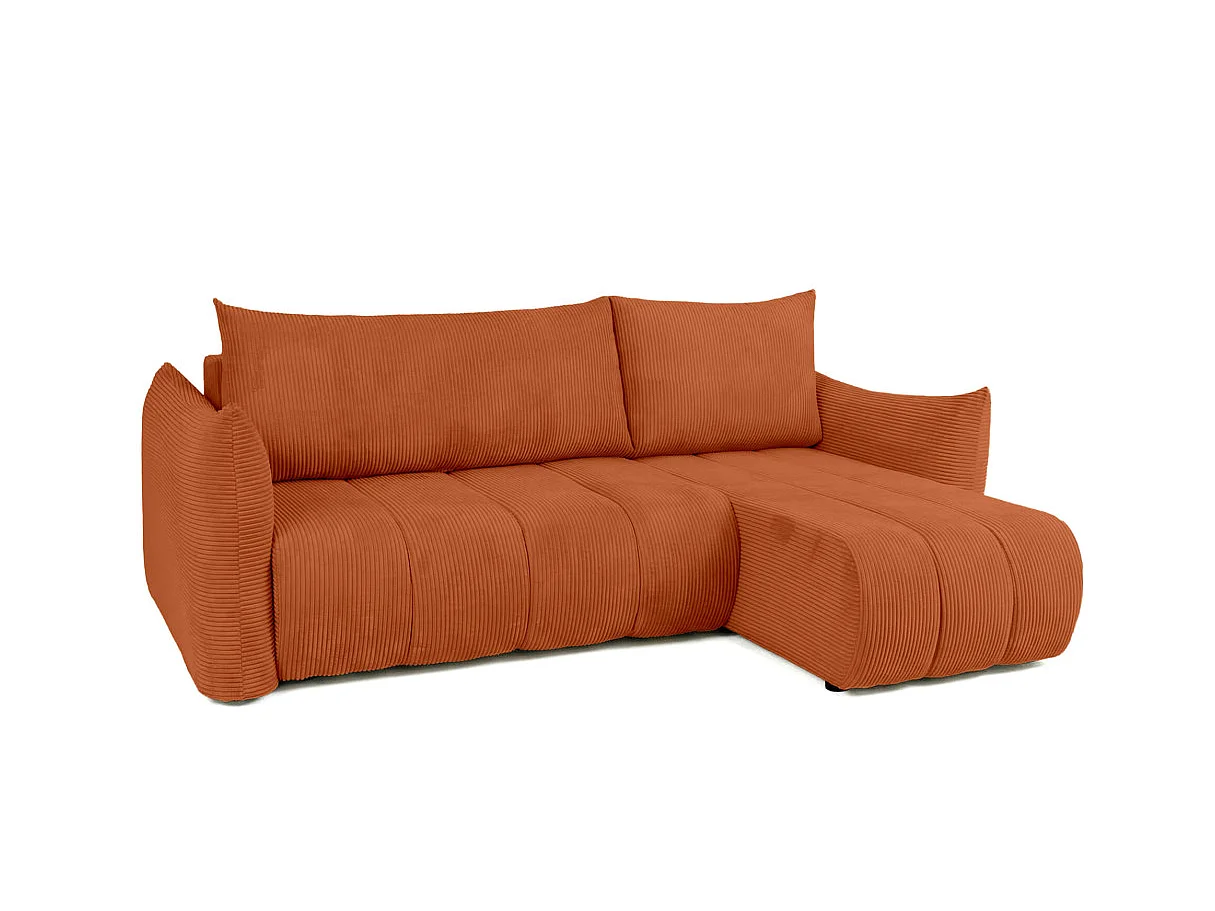Canapé d'angle LYSIA MINI réversible et convertible en velours côtelé - Terracotta