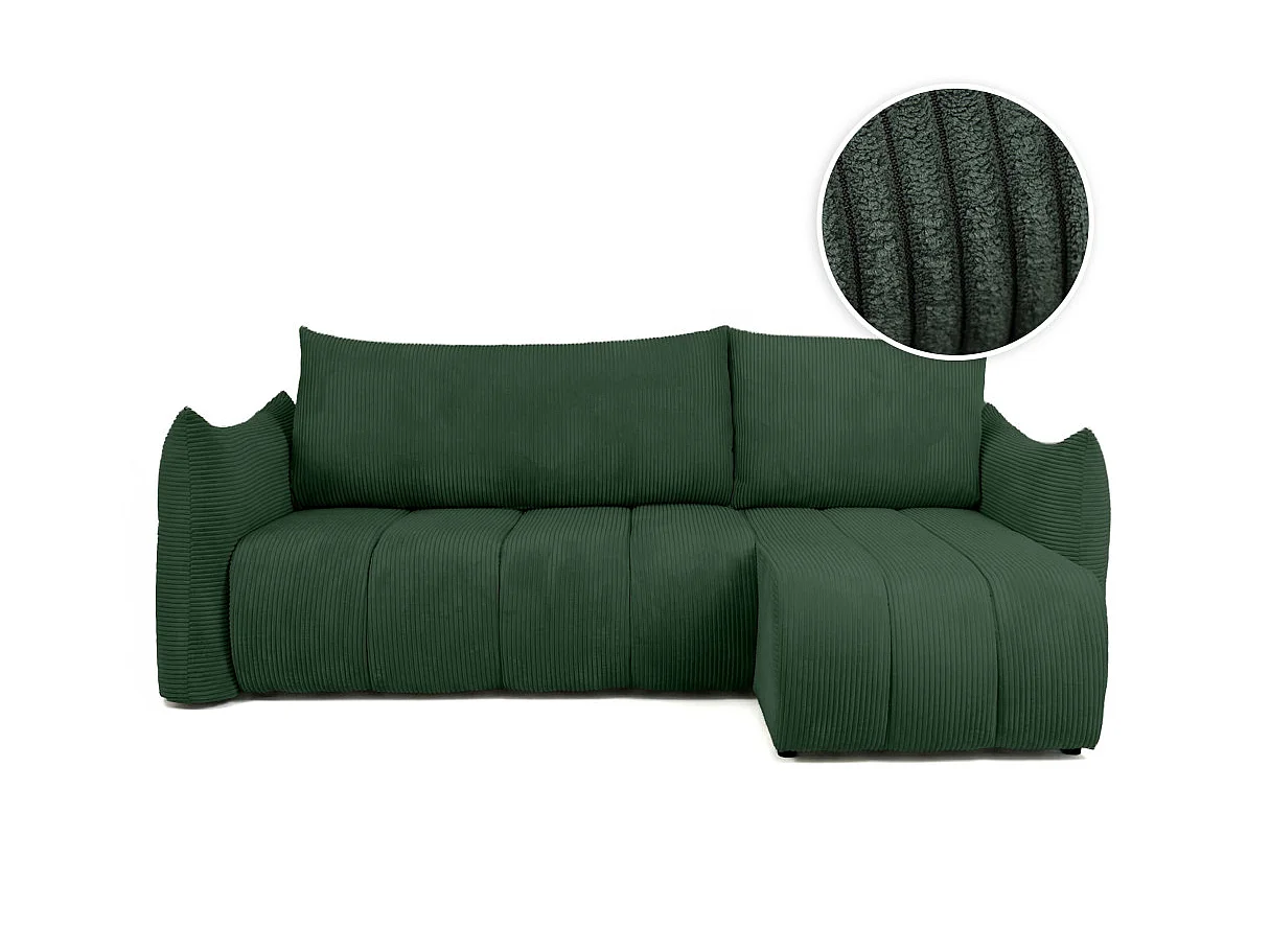 Canapé d'angle LYSIA MINI réversible et convertible en velours côtelé - Vert foncé